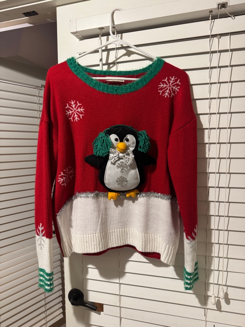 It's Our Time Red, White & Green Penguin Holiday Sweater